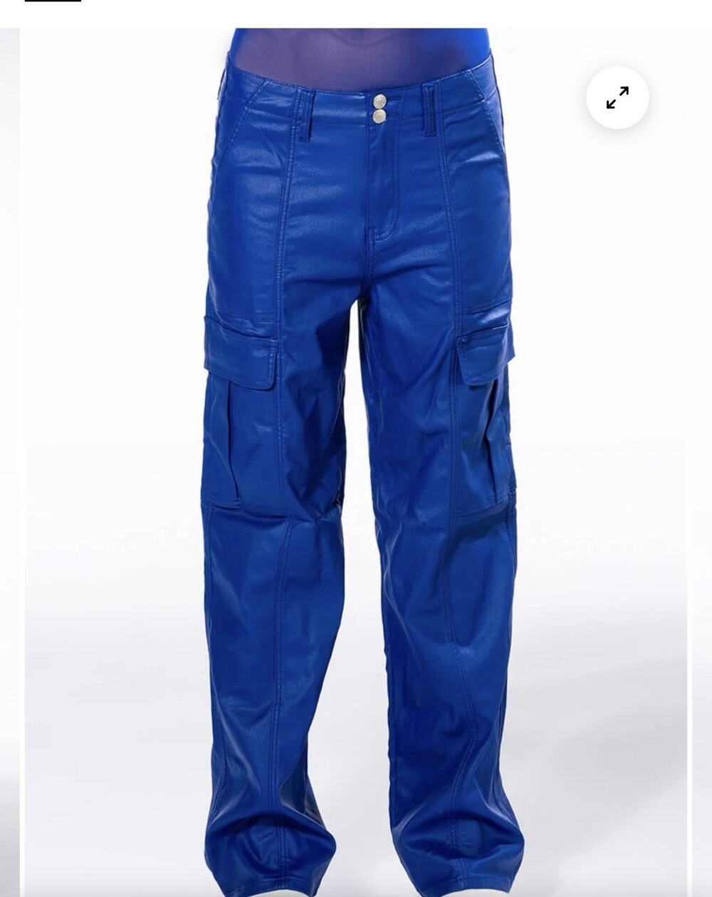 AKIRA Royal Blue High Rise Cargo Pants Women’s XS Utility Pockets Glossy
